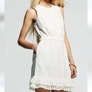New Women's Peter Som Antique White Eyelet Ruffle Sleeveless Dress Sz 10